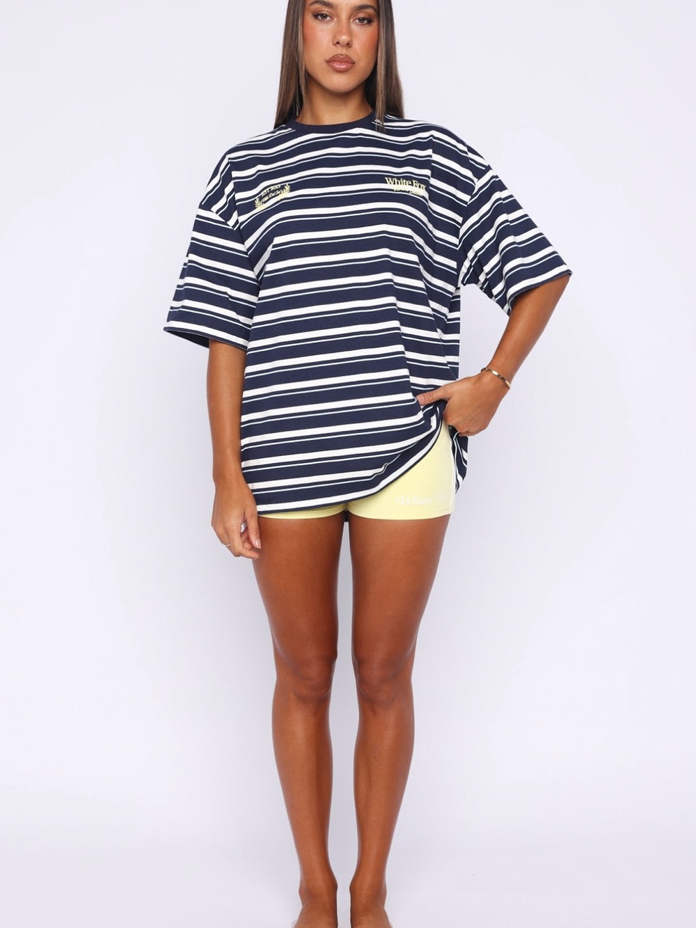 White Fox Verano Sixteen Viola Oversized Tee Navy Stripe NWT XXS/XS - Picture 5 of 16